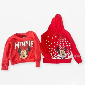 Disney Parks Girls Minnie Mouse Red Zip Up long sleeve Hoodie sweater bundle XS